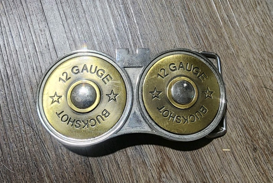 12-gauge shotgun shell « BUCKSHOT » belt buckle Distressed