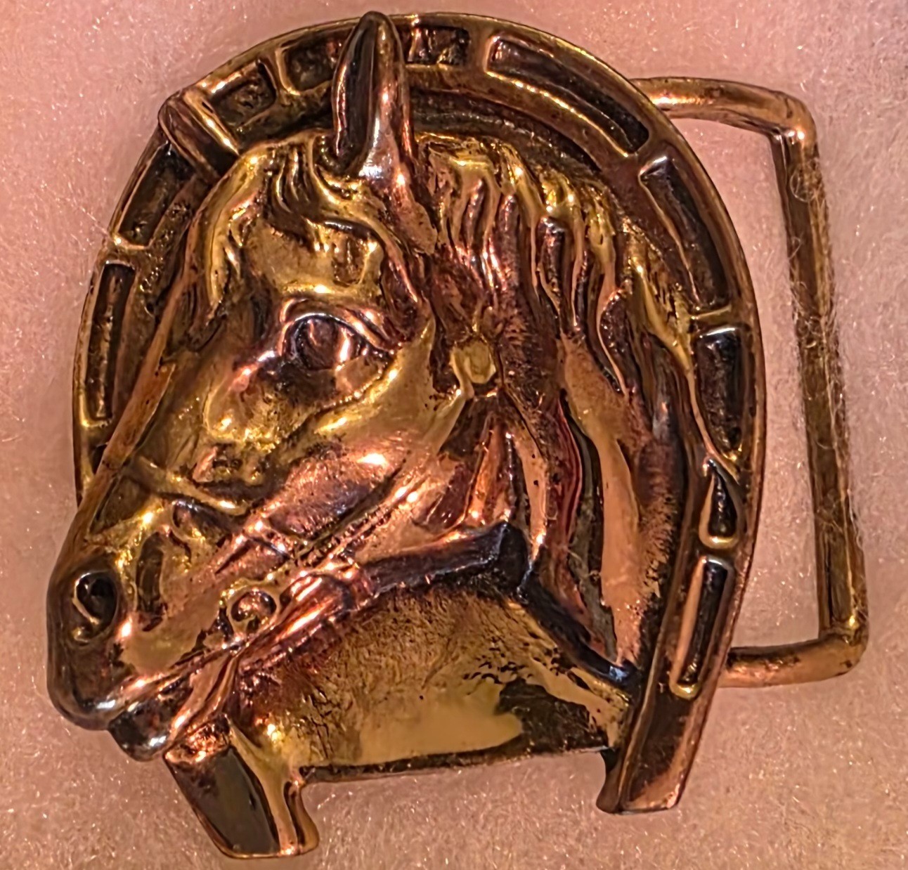 Vintage Metal Belt Buckle, Nice Brass Horse Head, Nice Western Design