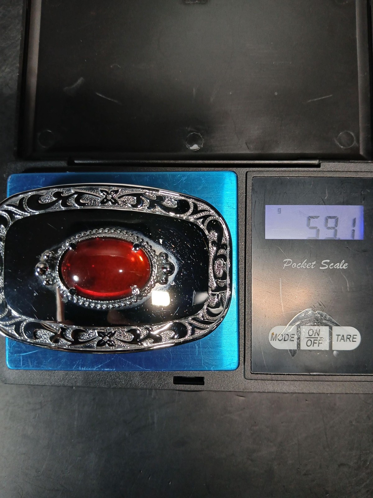 Western Red Stone Silver Belt Buckle