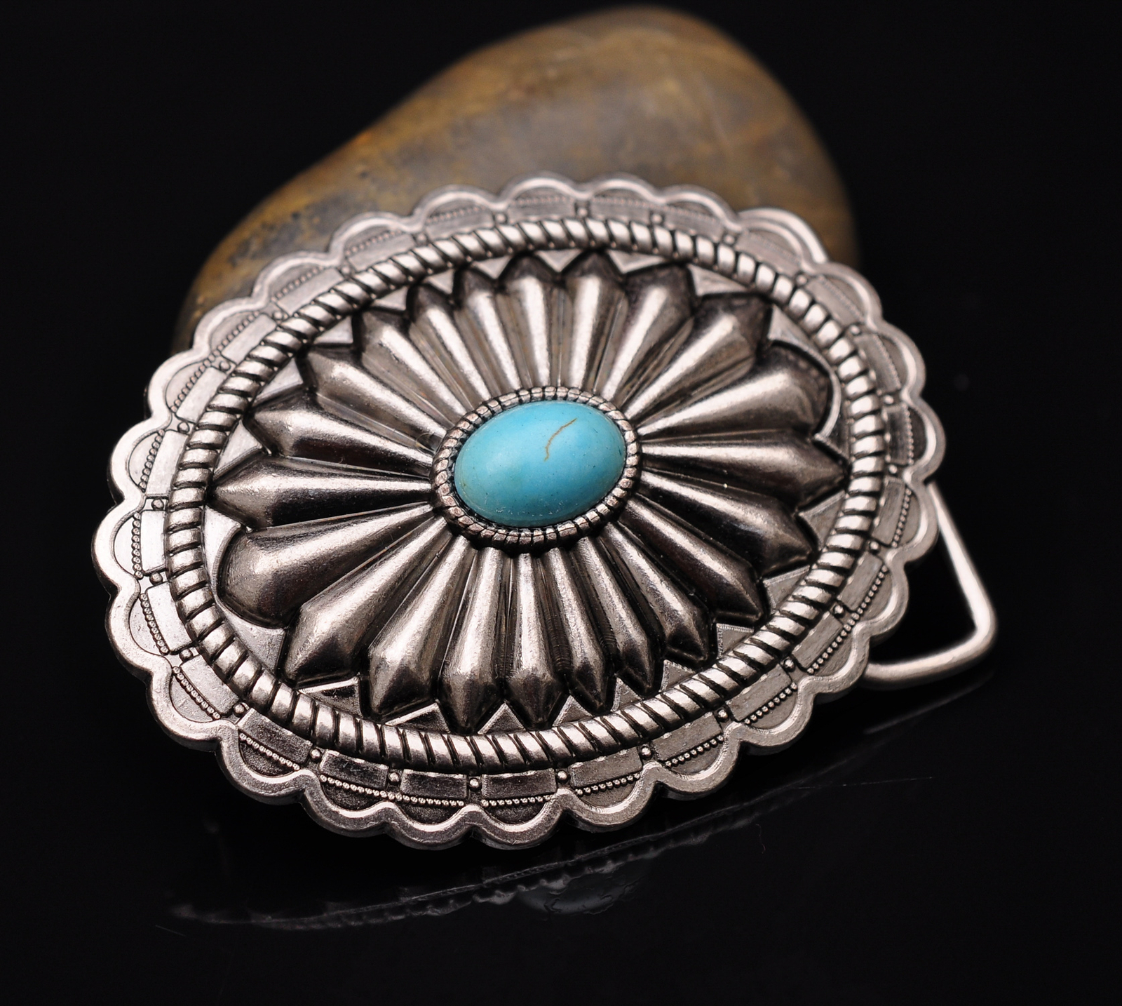 Huge Men Vintage Southeast Tribal Floral Turquoise Leather Belt Buckle Fits 40mm