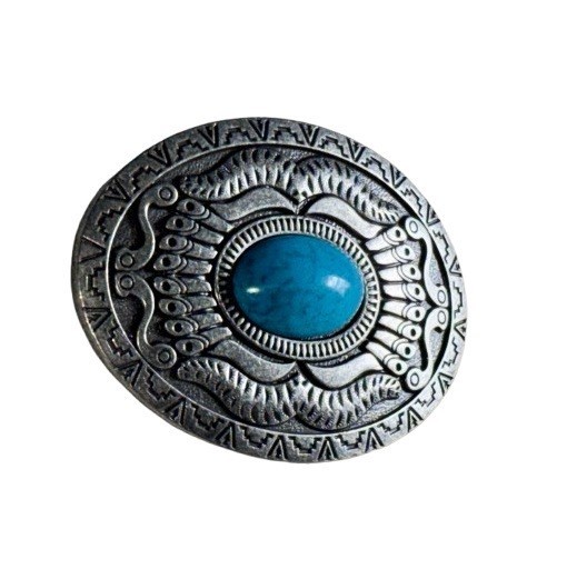 Belt Buckle Western Style Turquoise Stone Rustic Bronze Finish Retro Cowboy Big