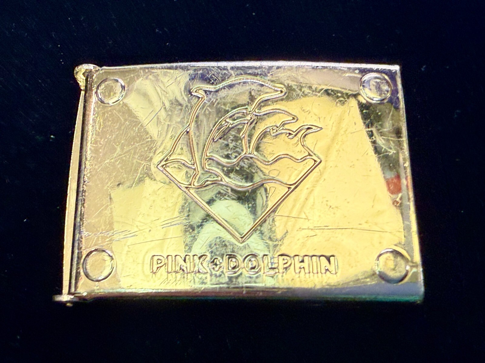 Amazon River Rare Pink Dolphin Jumping Nautical Gold Color Ratchet Belt Buckle