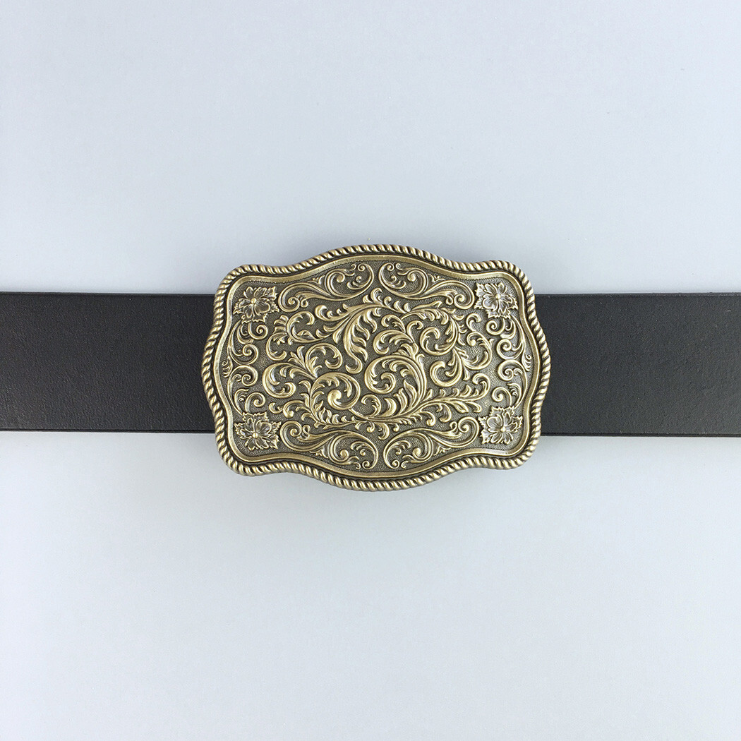Antique Bronze Western Flower Pattern Rectangle Belt Buckle Boucle de Ceinture
