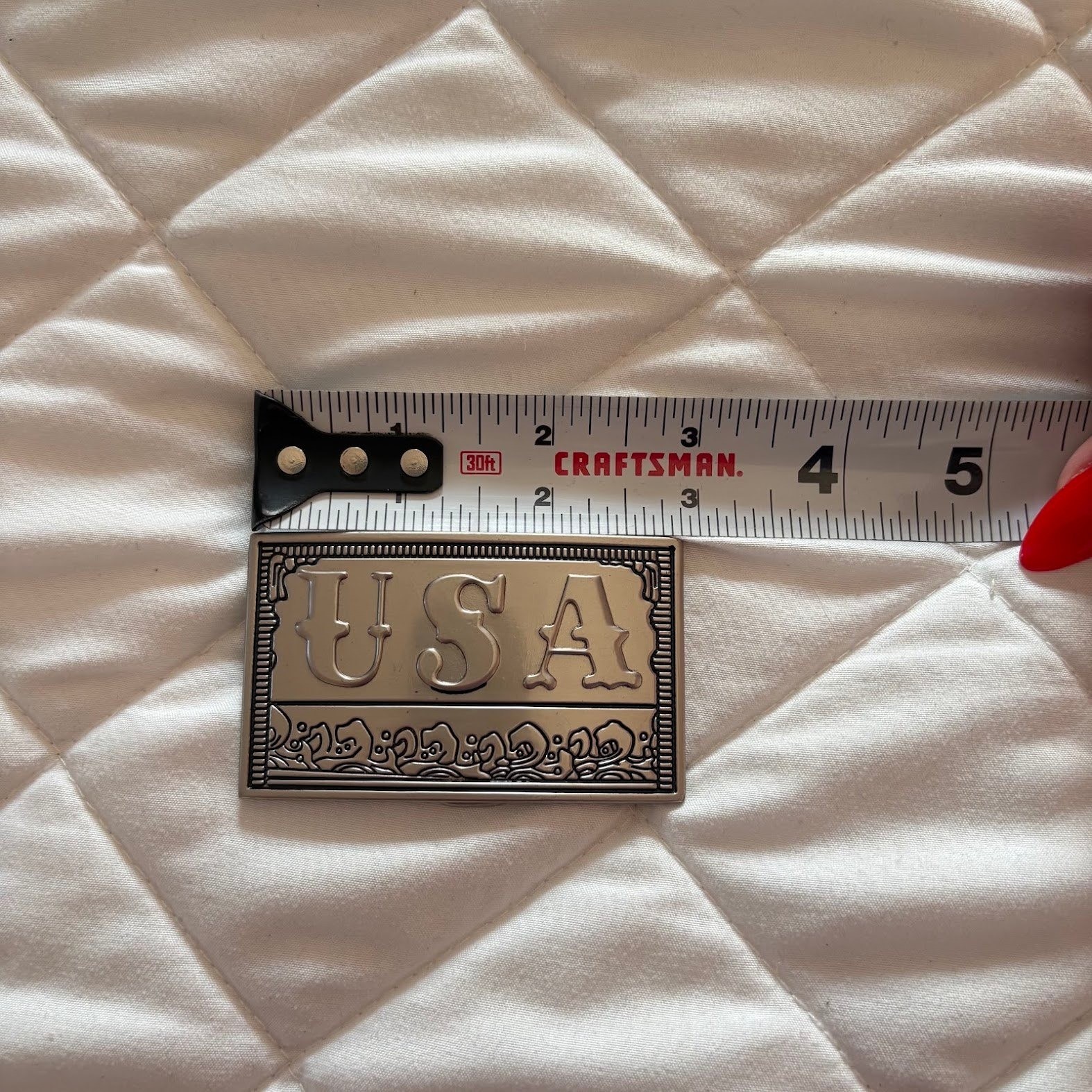 Vintage USA Silver Tone Rectangular Belt Buckle Western Patriotic 90s Country