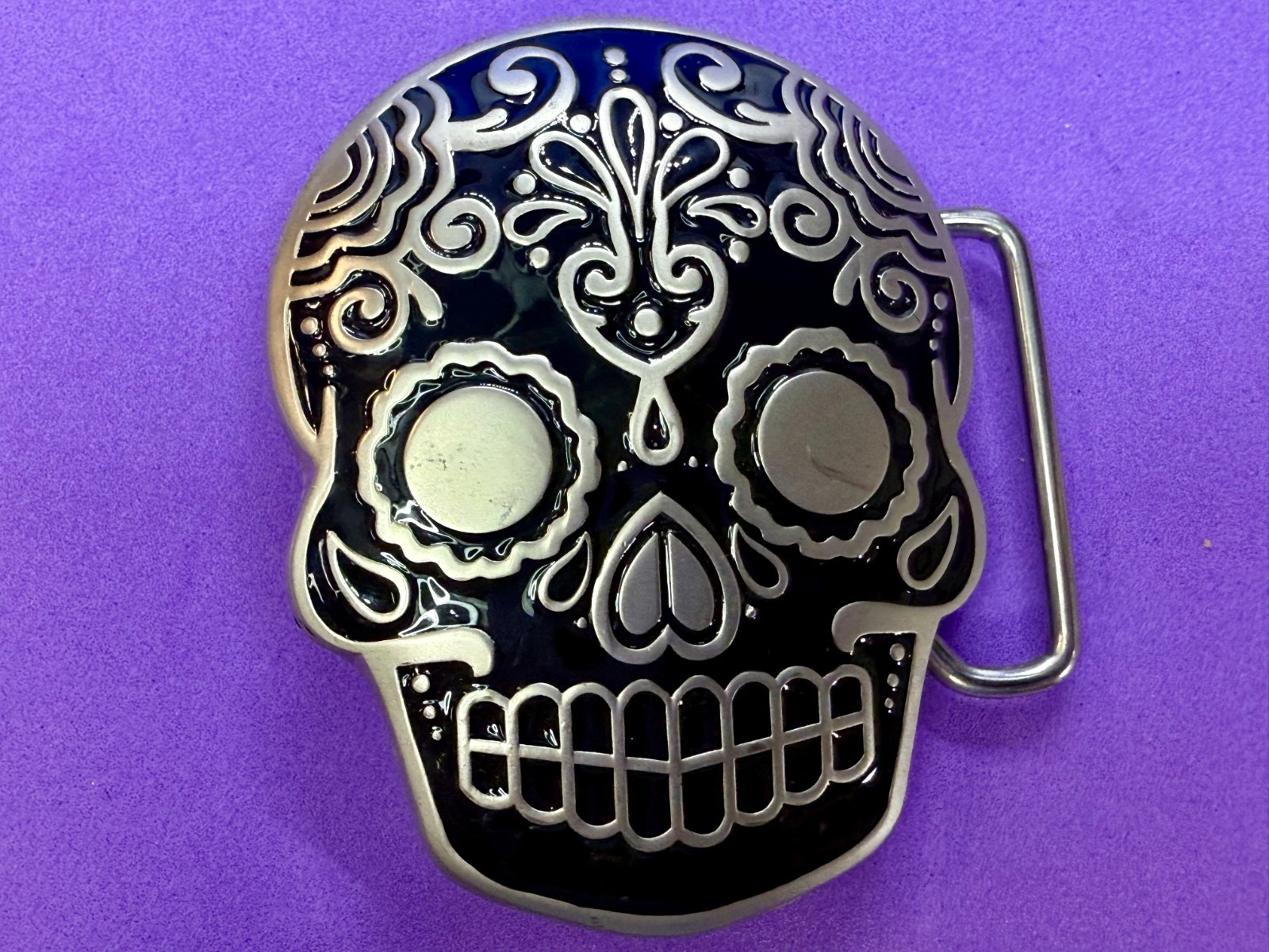 Day Of The Dead Black Skull Mexican Dia De Muertos Belt Buckle- Jeans Friend