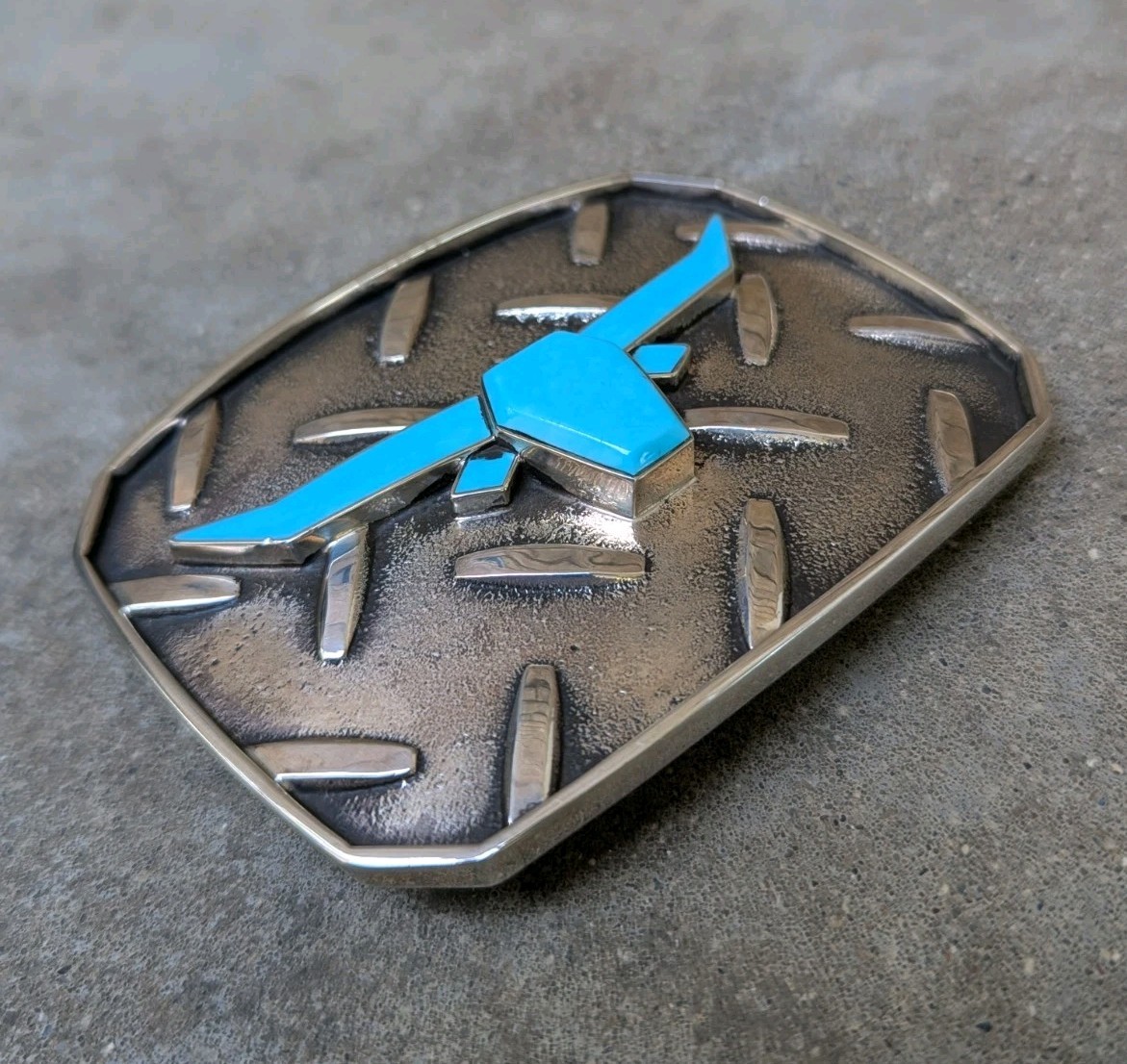Douglas Magnus Santa Fe Turquoise Longhorn Sterling Diamond Plate Trophy Buckle