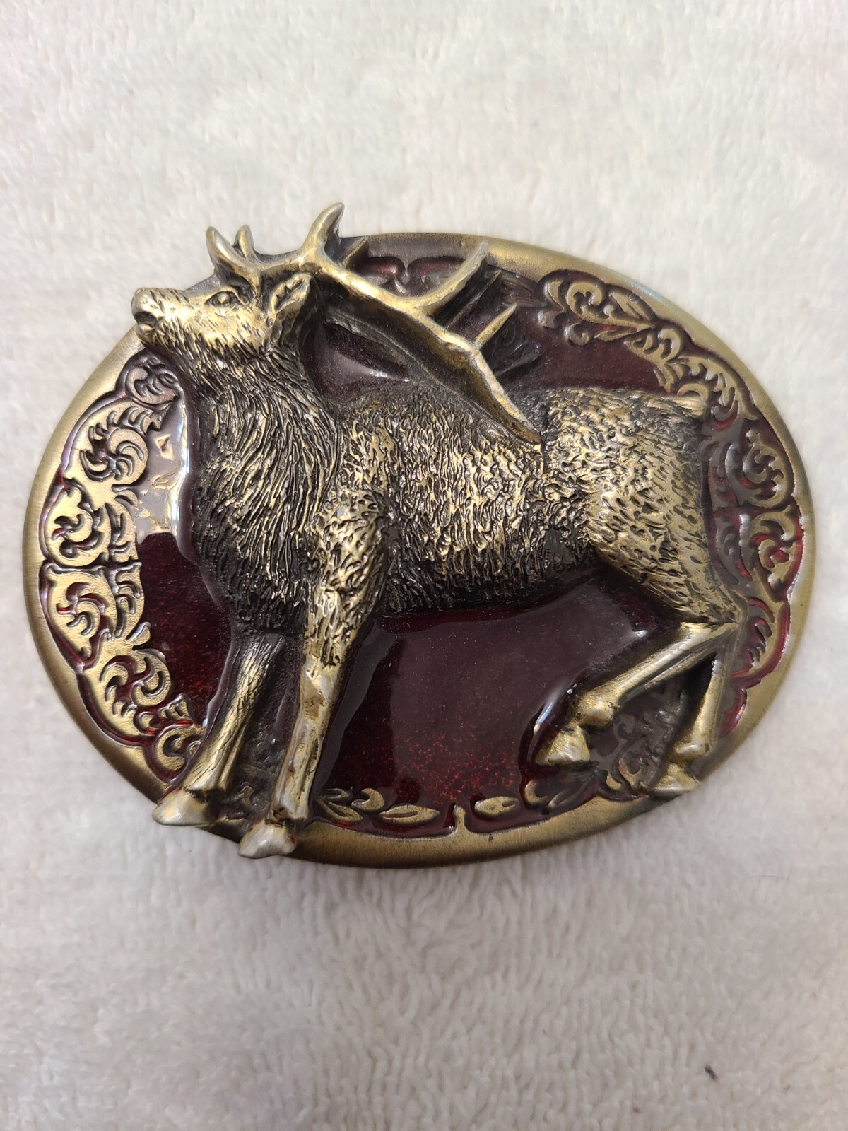 Elk inlay belt buckle, The Great American Buckle Co Copyright 1981 #510