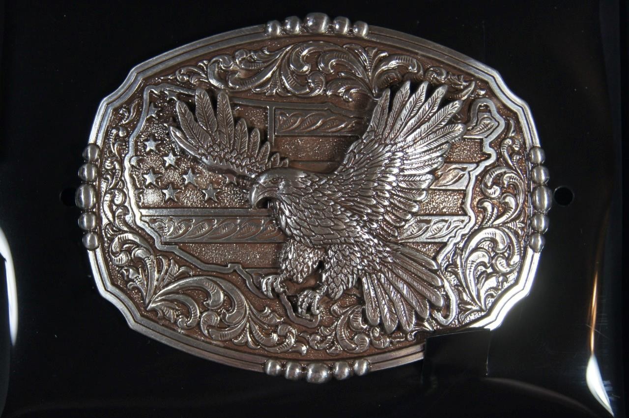 Nocona M&F Western Oval Rectangle Buckle American Flag Eagle 37944