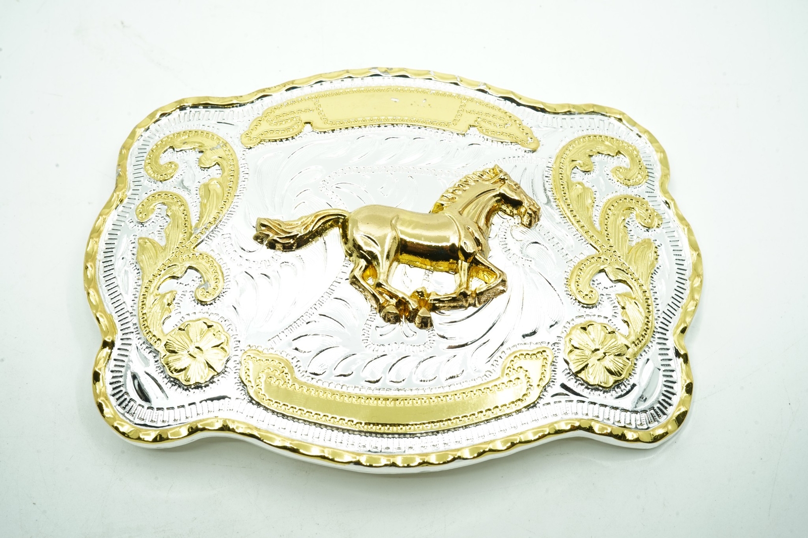 Large Western Horse Cowboy Cowgirl Gold/Silver Metal Belt Buckle