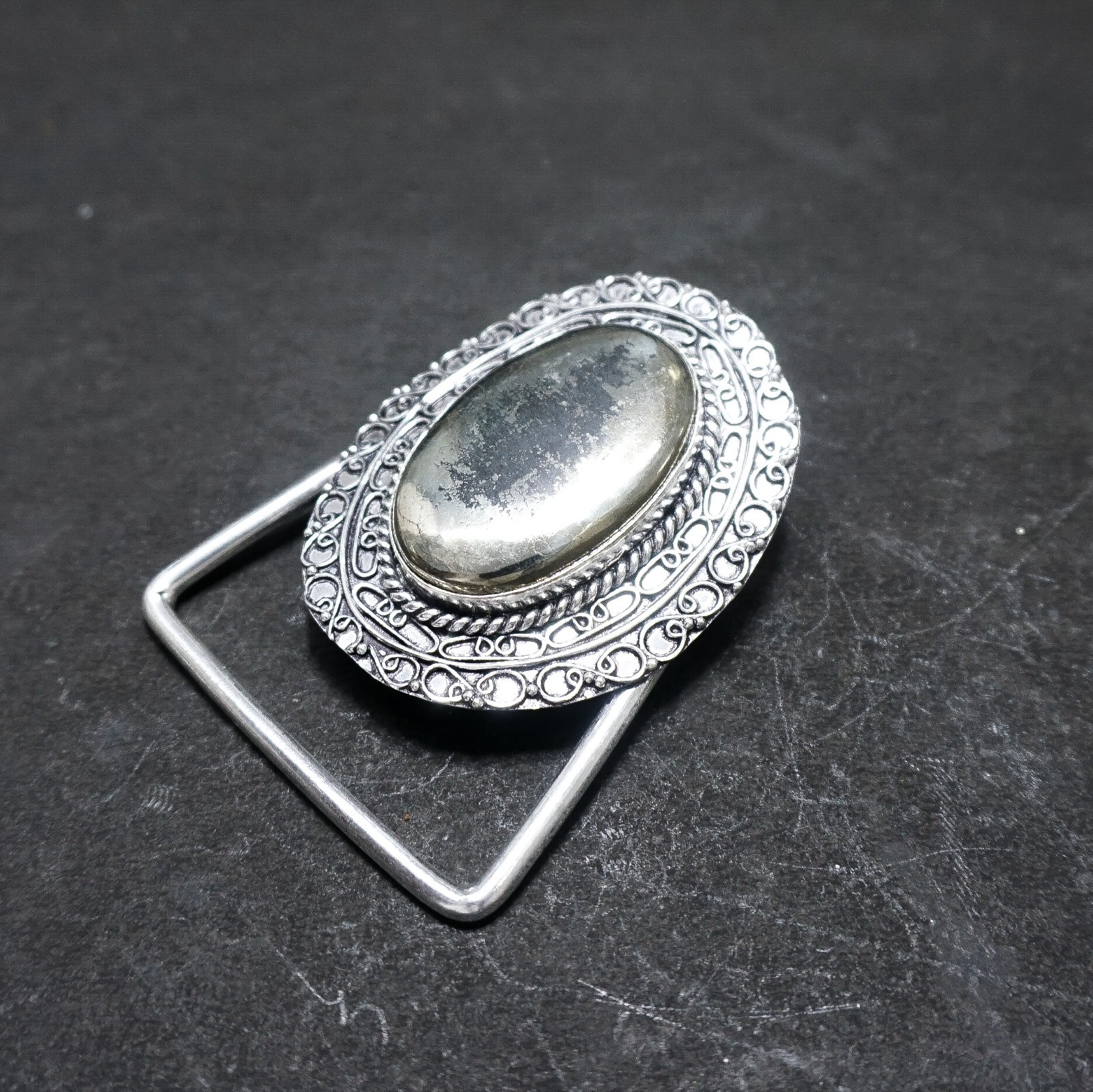 Handcrafted 925 Sterling Silver Natural Pyrite Oval Cabochon Belt Buckle