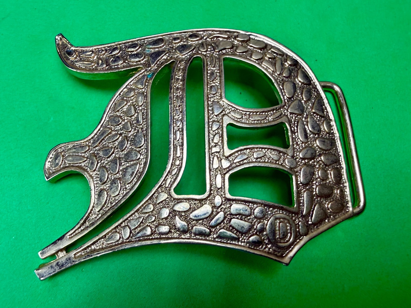 Initial Letter D Calligraphy Style Cutout Large Gold Color Belt Buckle