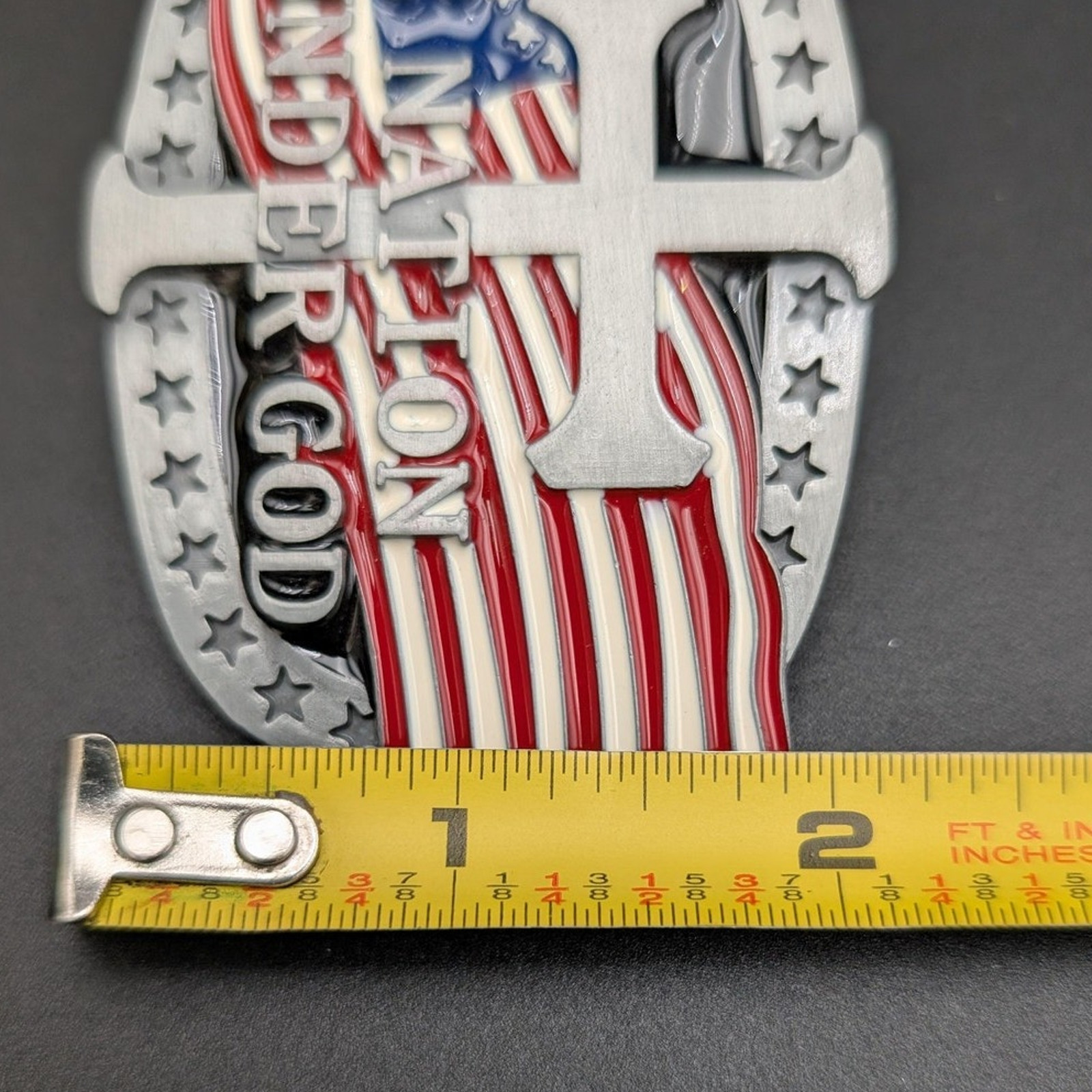 One Nation Under God American Flag Cross Western Belt Buckle Patriotic Christian