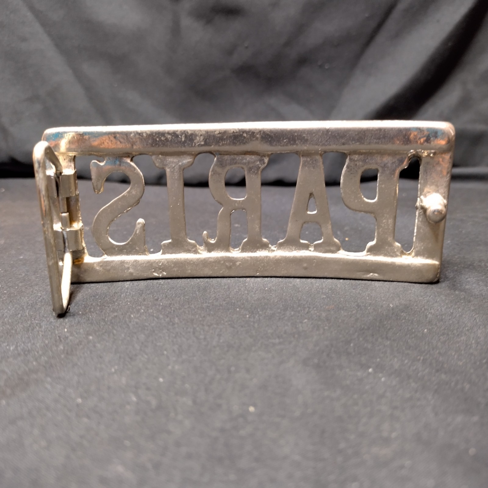 Vintage PARIS Cutout Metal Belt Buckle Silver Tone Retro Novelty Y2K 90s