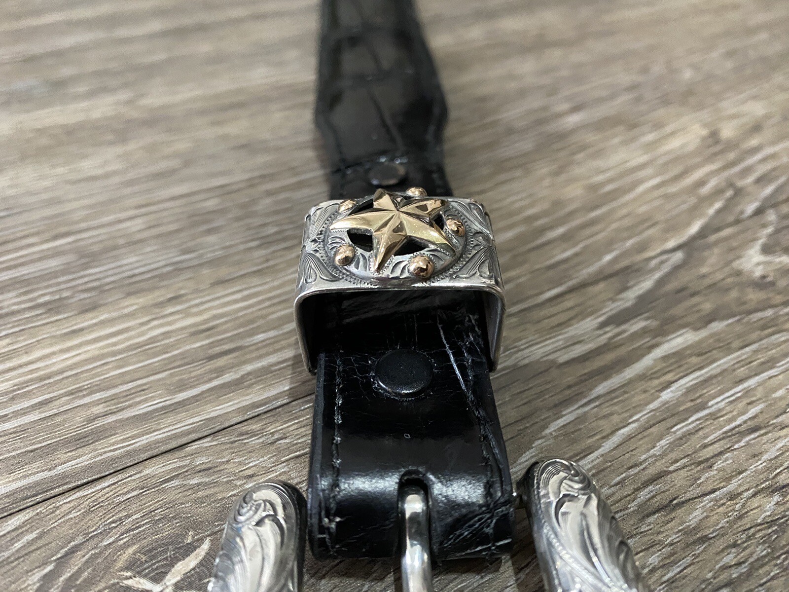 Rare Chet Vogt 14k .925 Sterling Belt Buckle Set XL cowboy Star BLK ✅