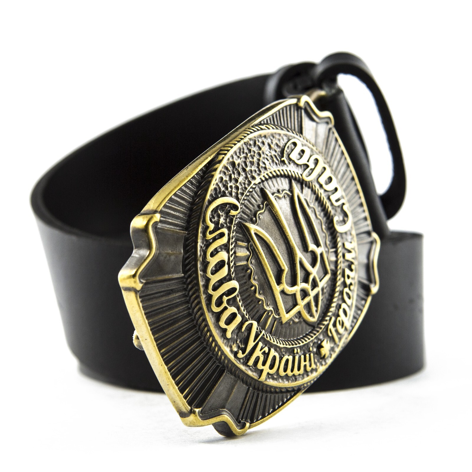Brass belt buckle Glory to Ukraine!, National Ukrainian trident belt buckle