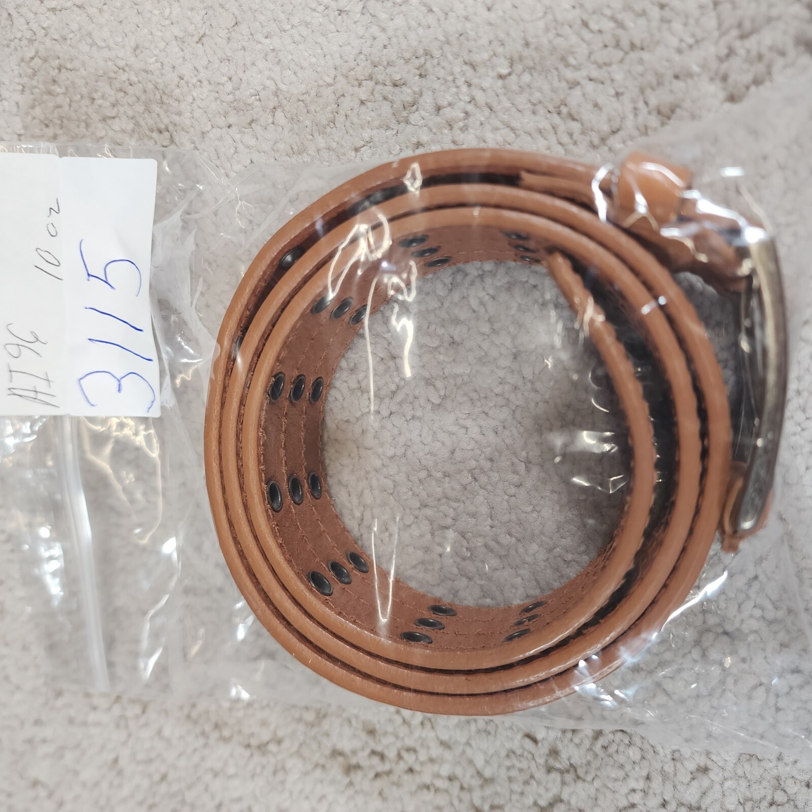 Unisex Faux Leather There-Hole Belt light brown smooth leather
