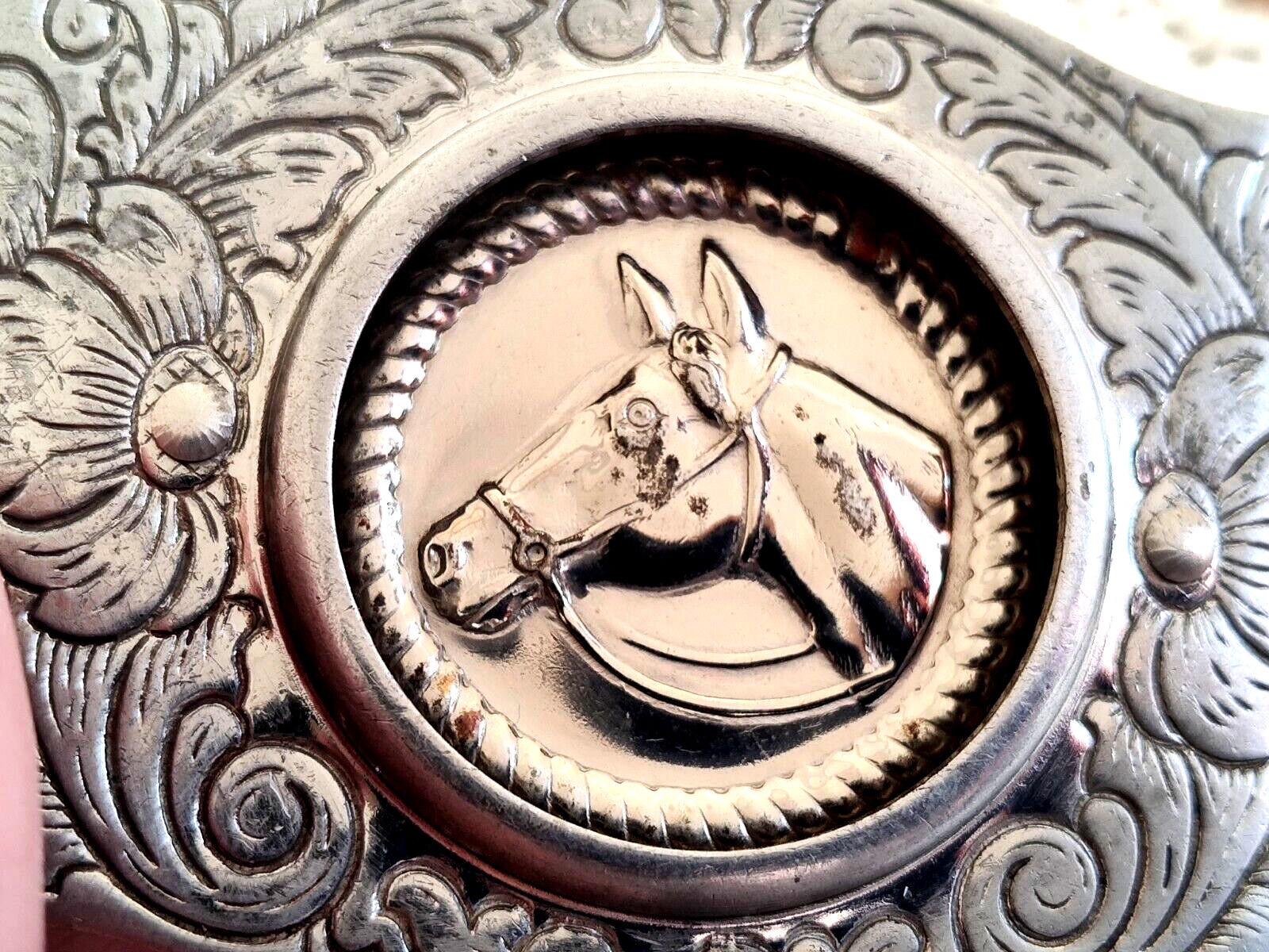 Belt Buckle w Horse Head Silver Tone Metal Western Style