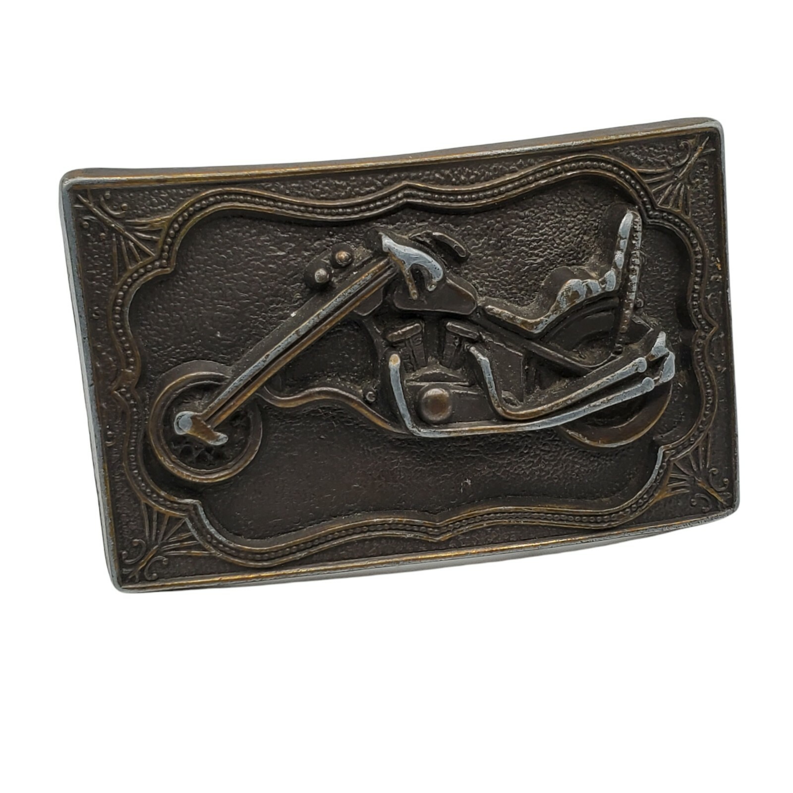 Brass Belt Buckle Motorcycle Biker Harley western rectangular 3&Prime; vintage dark