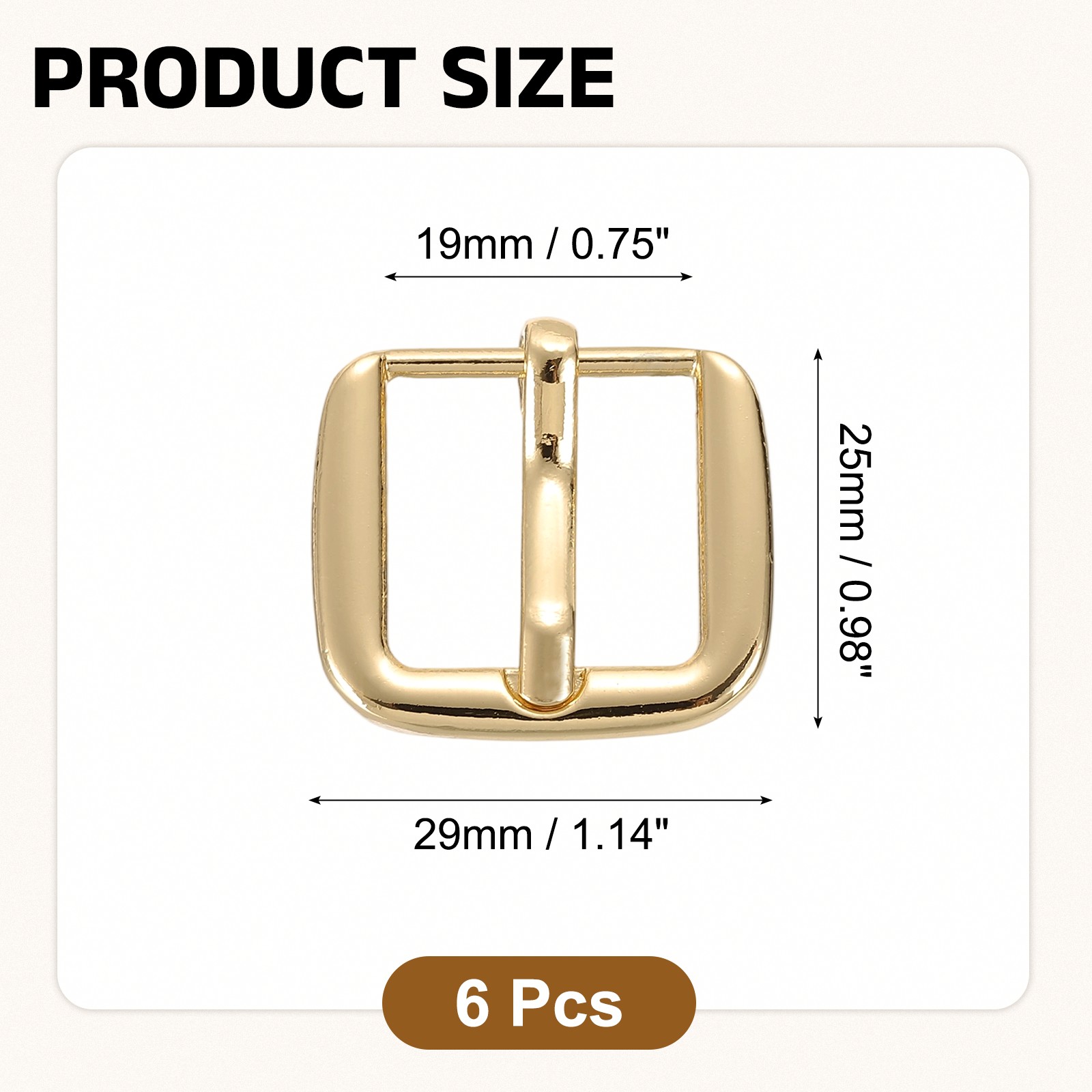 Metal Roller Buckle, 6Pcs 0.75&Prime; Square Single Prong Belt Buckle, Light Gold