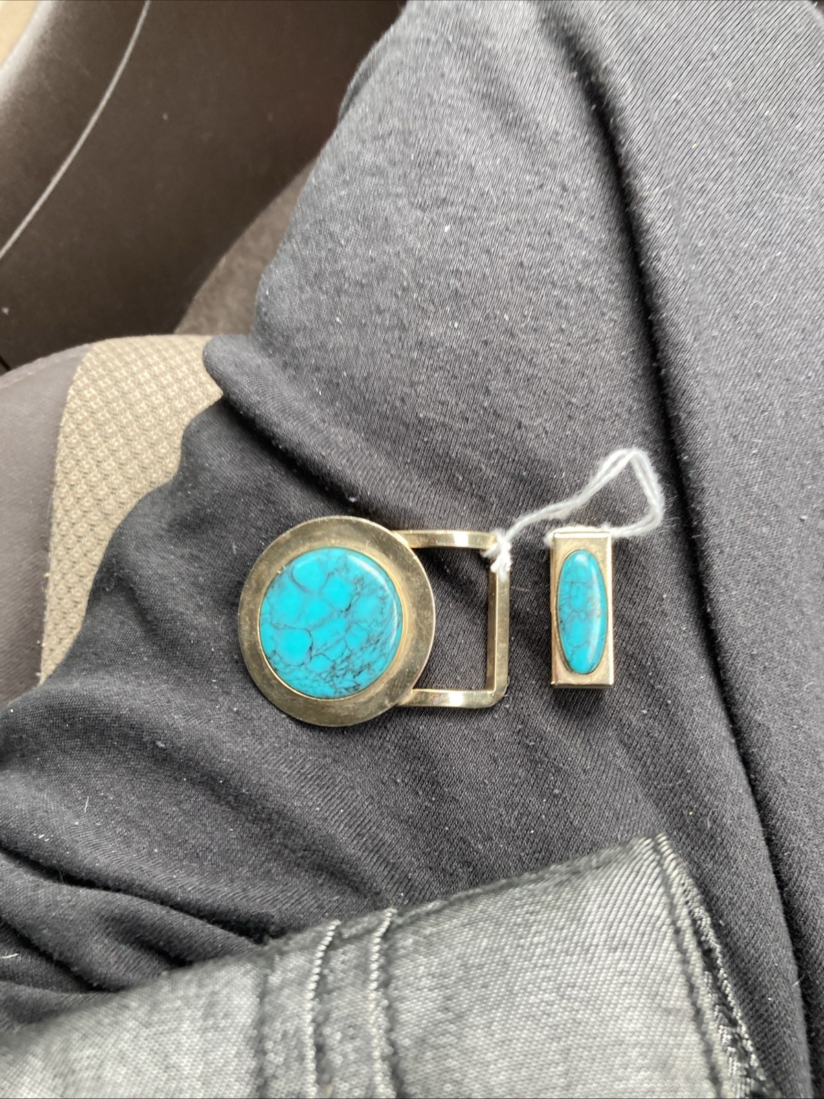 Unisex Belt Buckle Faux Turquoise Round & Belt Holder