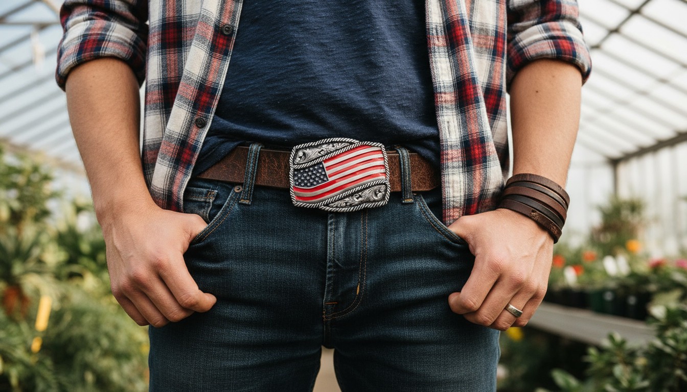Men Silver Metal Belt Buckle Western Fashion USA Flag United States Of America