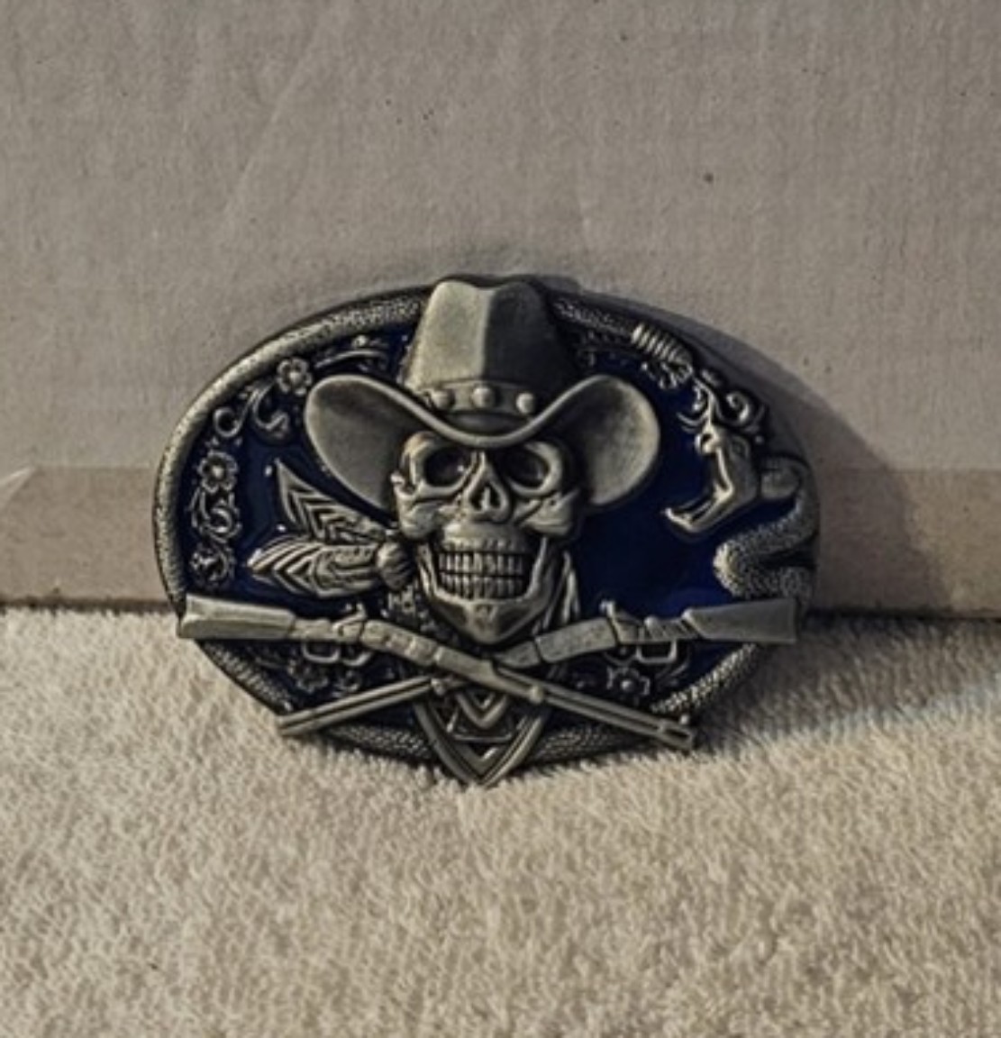COWBOY SKULL RIFLE GUN SNAKE HAT BANDANA WESTERN RODEO BELT BUCKLE