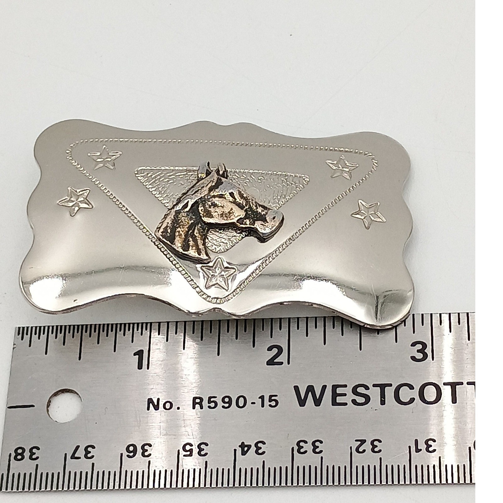 Chambers Belt Co Western Horse Head Belt Buckle Silver Gold Tone Stars USA Made