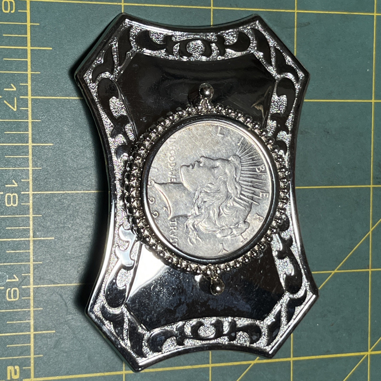 1922 vintage PEACE silver dollar WESTERN belt buckle COIN american RODEO cowboy