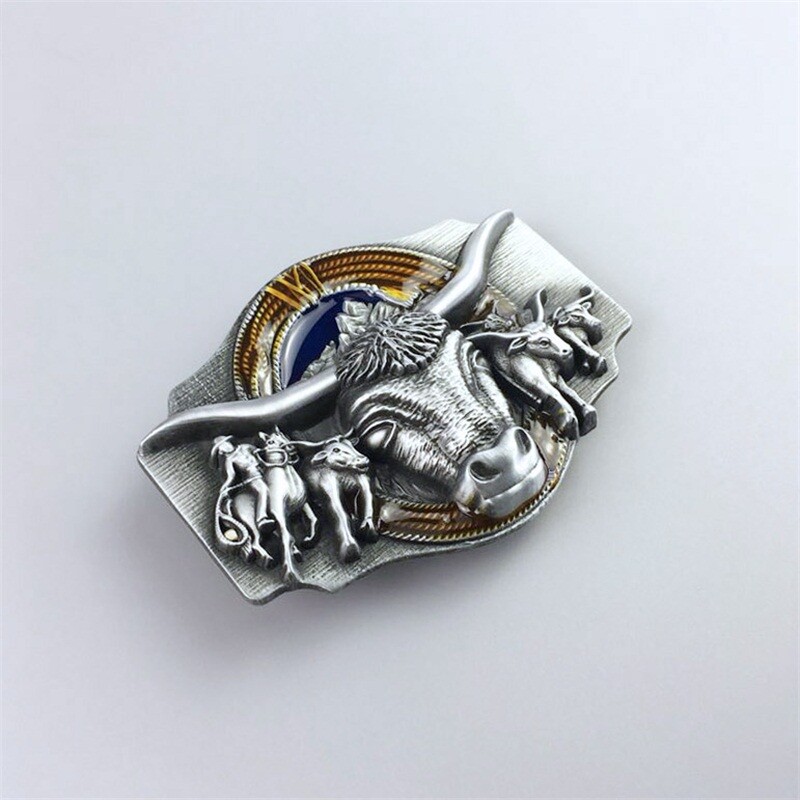 Vintage Style Enamel Longhorn Rodeo Bull Western Belt Buckle also Stock in US