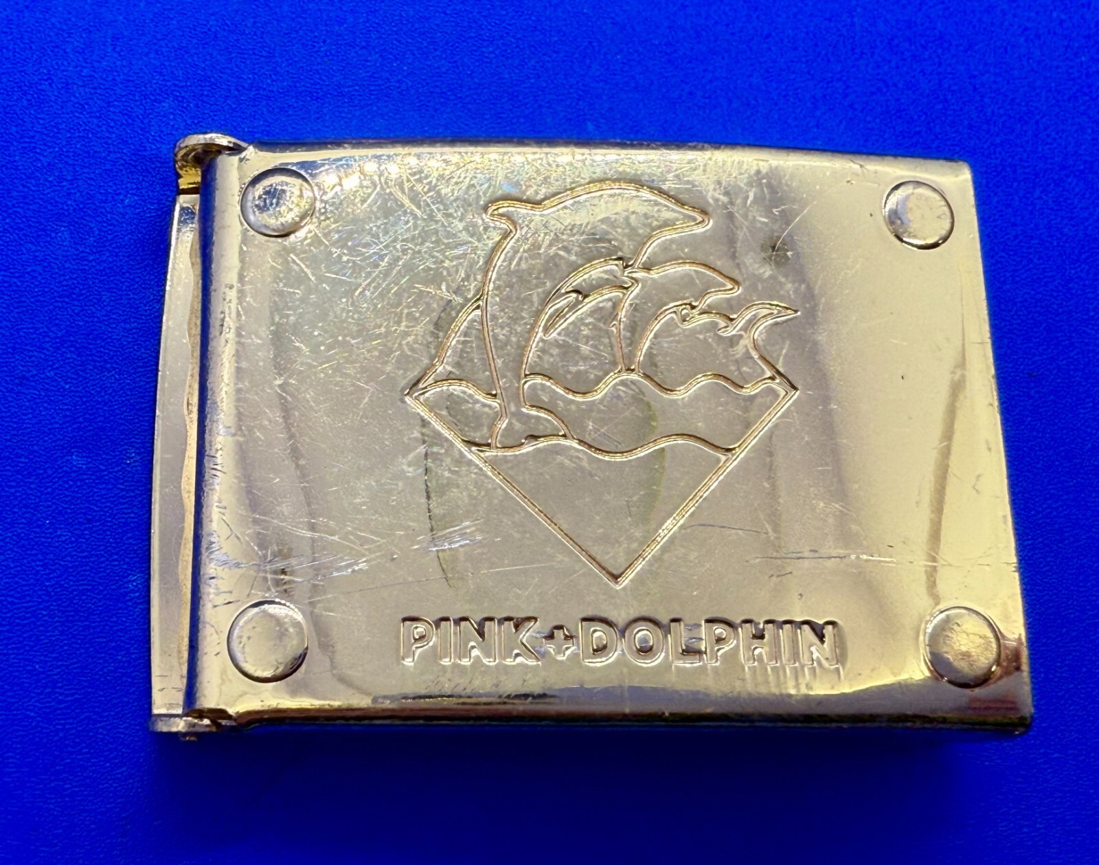 Amazon River Rare Pink Dolphin Jumping Nautical Gold Color Ratchet Belt Buckle