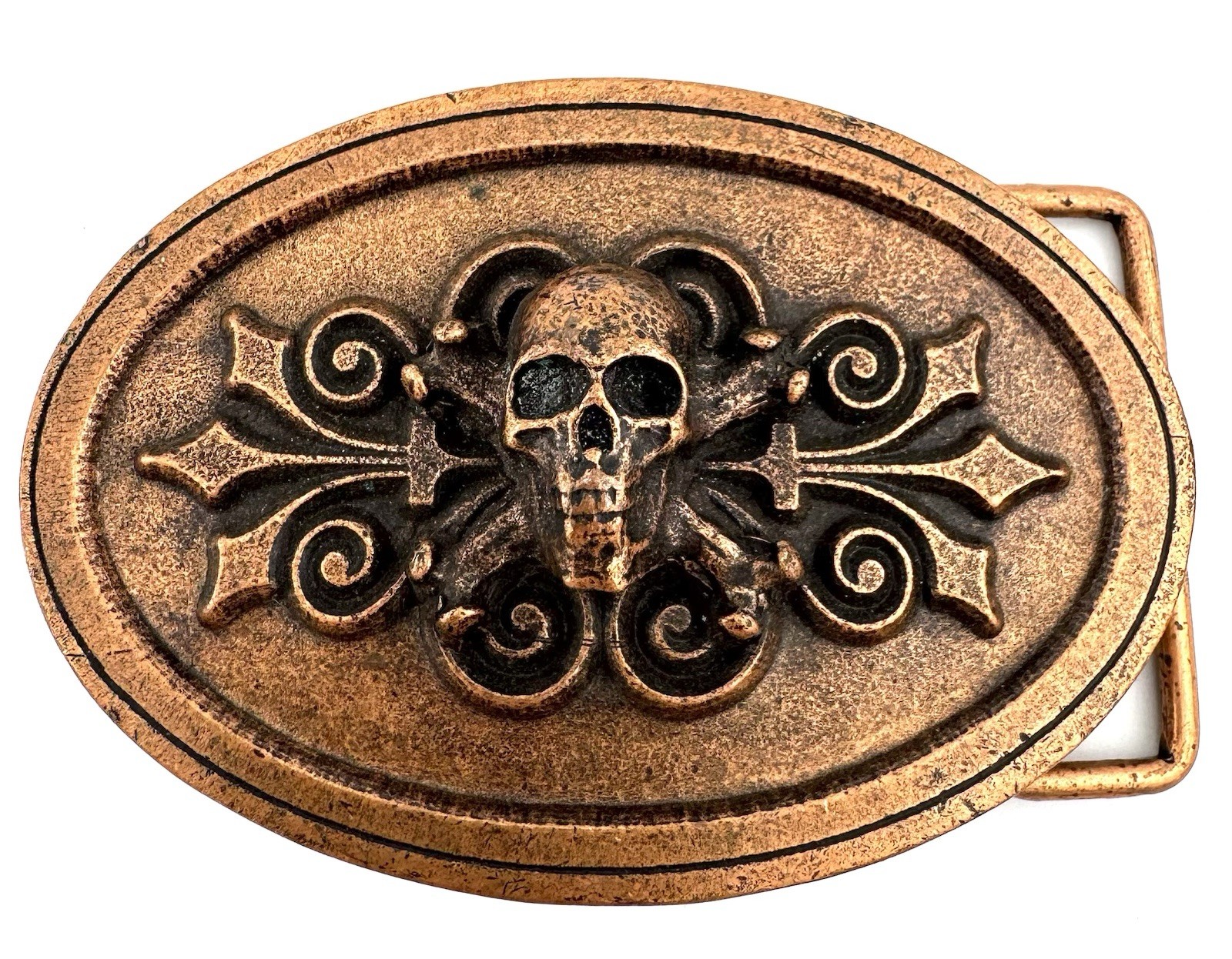 Skull Gothic Belt Buckle Bronze Tone Biker Punk Halloween Oval