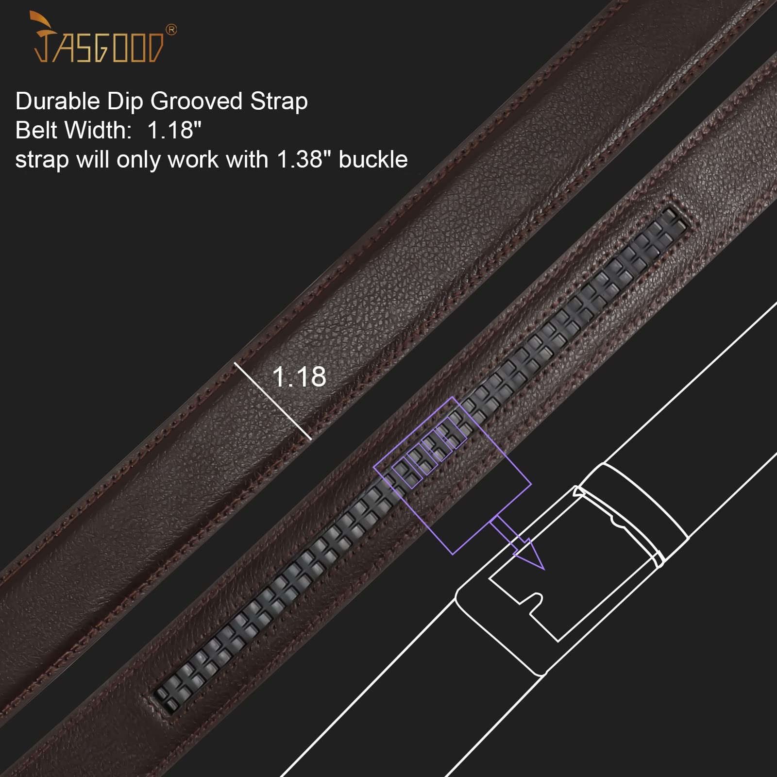 JASGOOD Men&rsquo;s Leather Ratchet Belt Strap Suit Pant Size 28&Prime;-44&Prime;, C-coffee