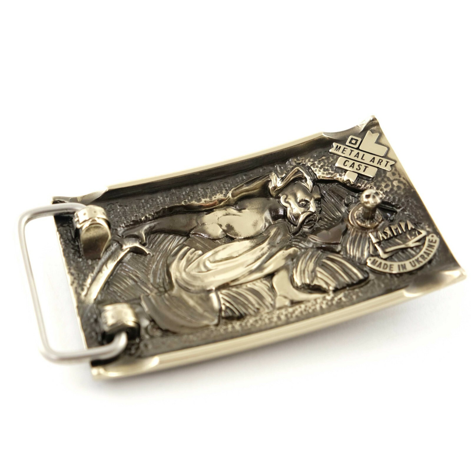 German silver belt buckle « Werewolf », Military buckle, Animal Grey Wolf buckle