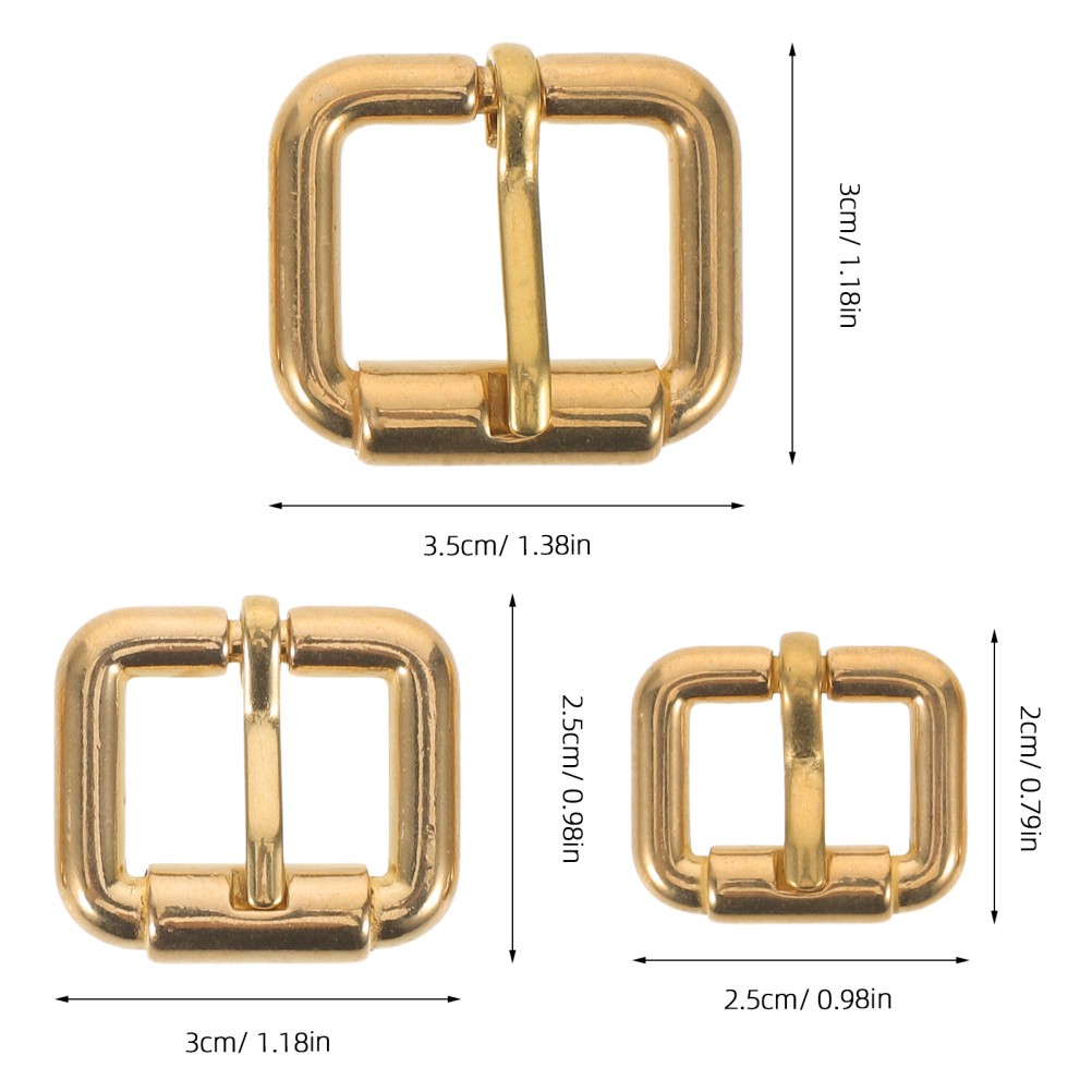 3Pcs Golden Metal Belt Buckles Copper Single Prong Durable Buckle for Bag Straps