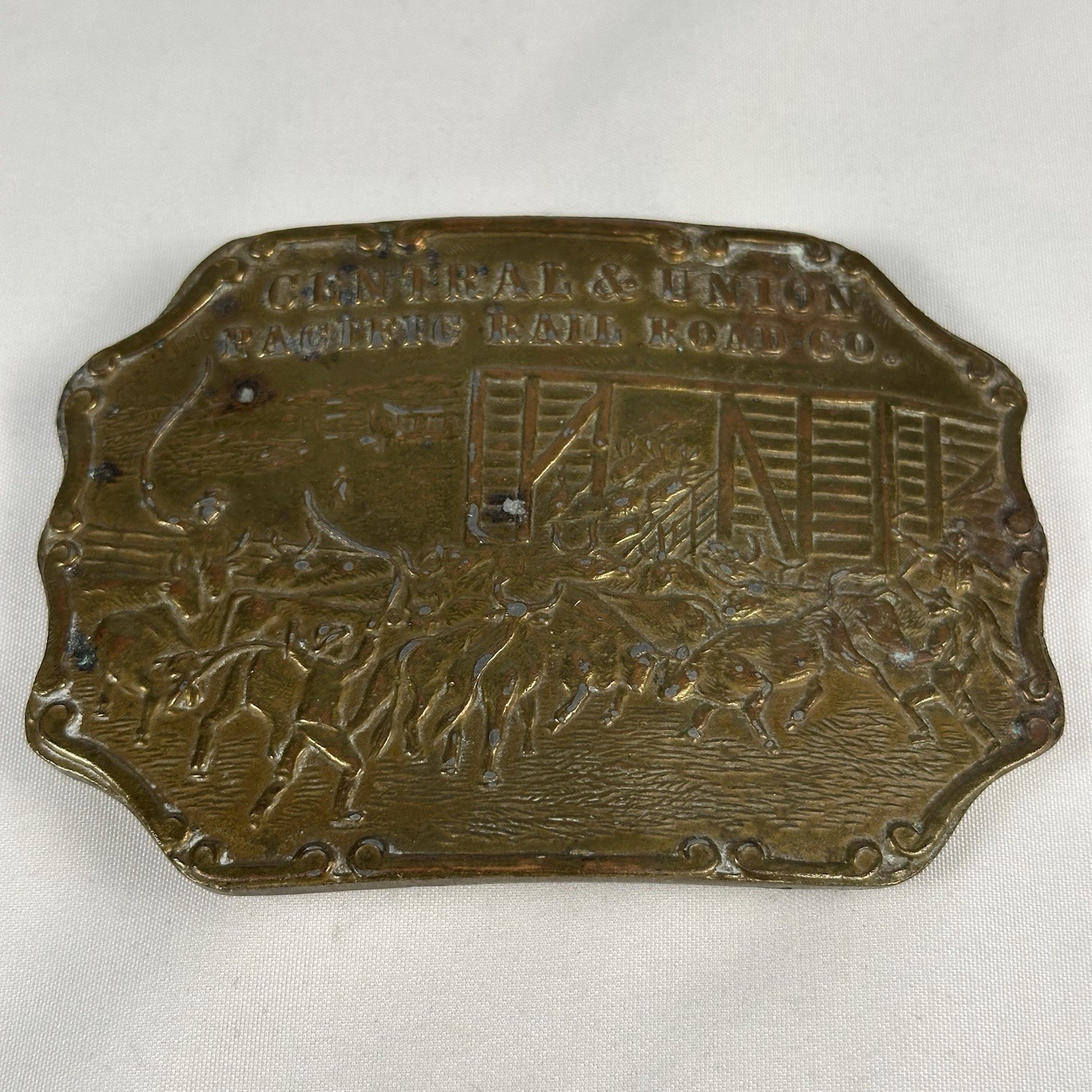 Vintage Bergamot Brass Works Central & Union Pacific Rail Road Co. Belt Buckle