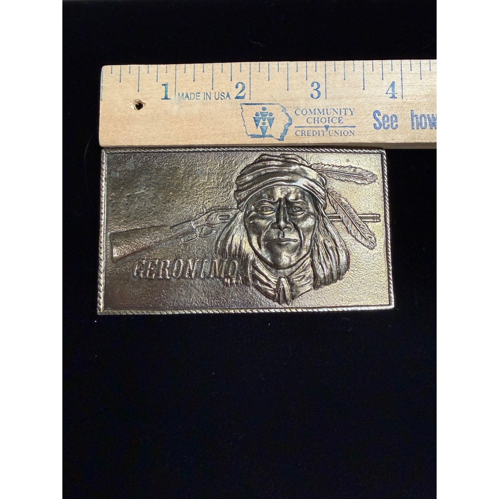 Wyoming Studio Art Works Geronimo Belt Buckle Mens OS Brass Excellent Vintage 76