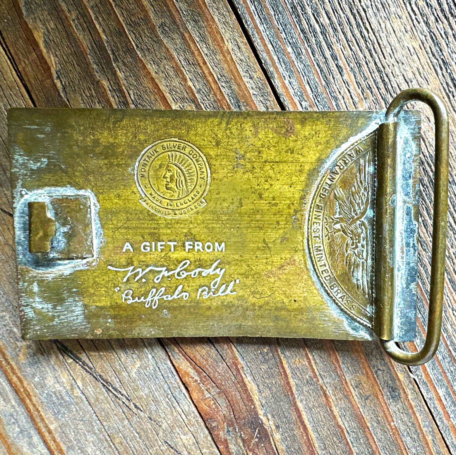 Montauk Silver Co Winchester Brass Belt Buckle 2in Engraved Logo Vintage