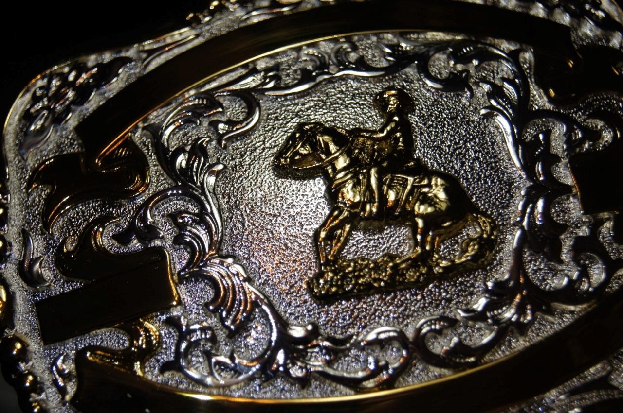 Lightning Ridge Western Belt Buckle Trophy Reining Horse 4 Ribbons 38426