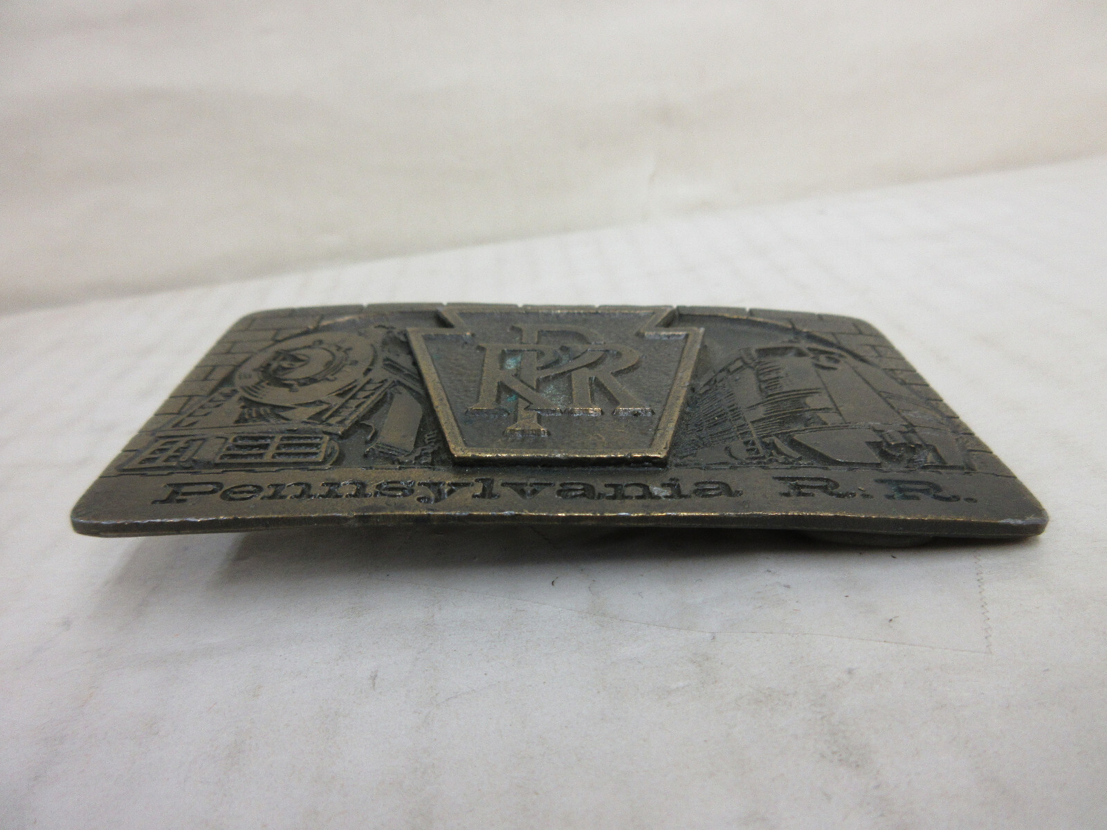 1970s Davos Pennsylvania Railroad Locomotive & Train Brass Fashion Belt Buckle