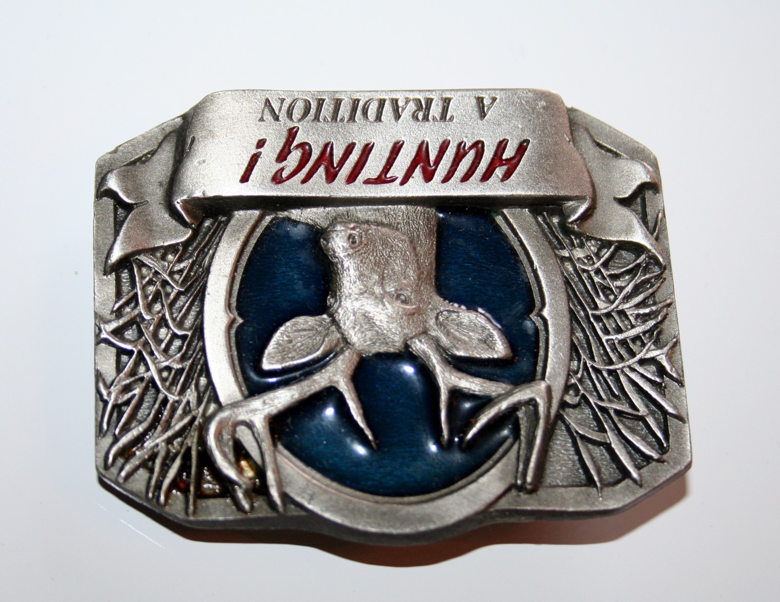 C&J Inc Belt Buckle (HUNTING! A TRADITION) BLUE ENAMEL – 1997