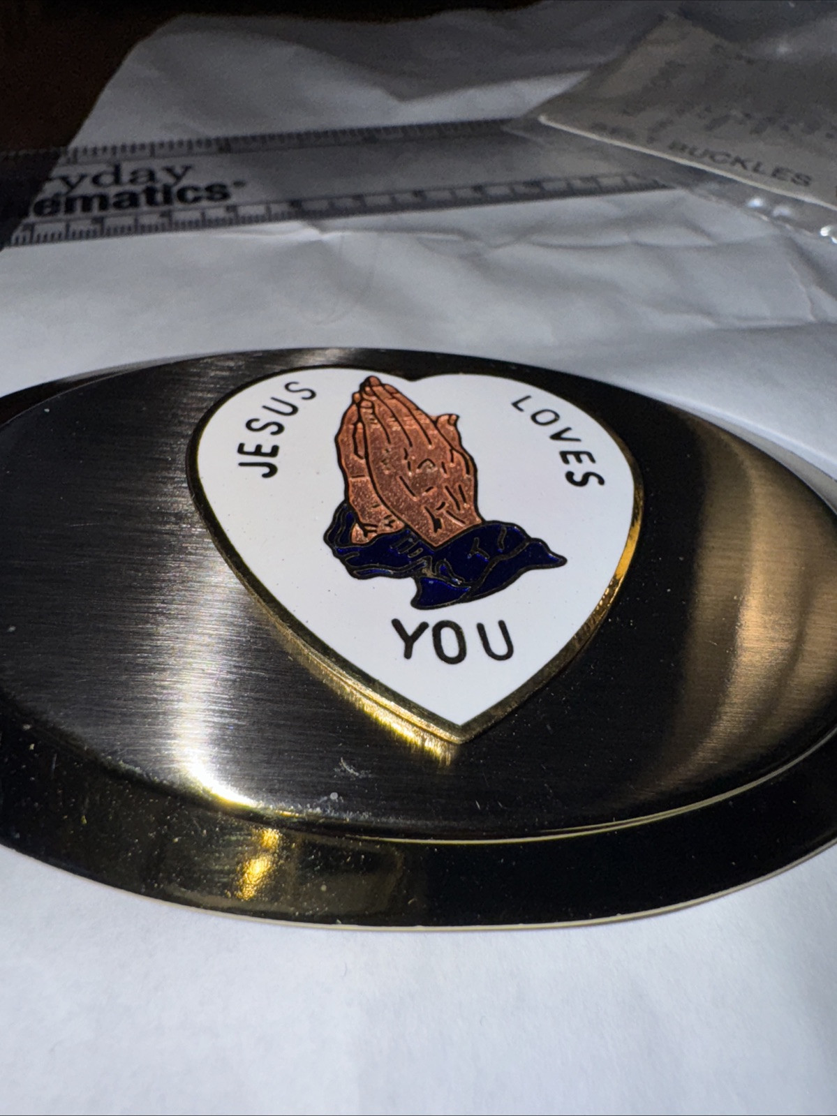 Vintage Jesus Loves You Silver Gold Belt Buckle Rare Fast Free Shipping