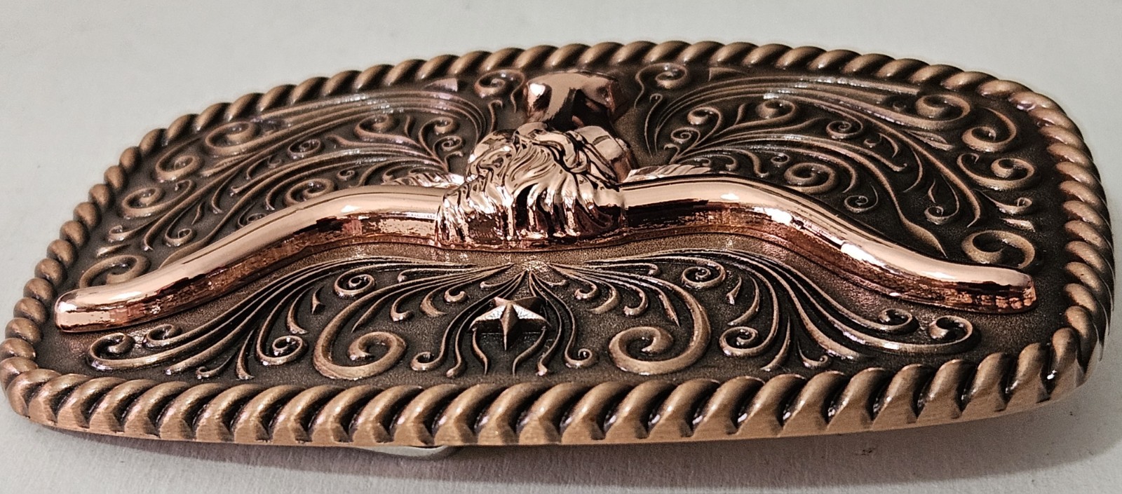 Longhorn Western Attitude Belt Buckle – Copper 4&Prime; x 2-5/8&Prime;