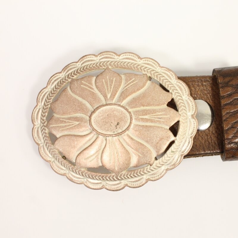 Floral Ornament Belt Buckle 4cm, Elegant Design in Roseperla & Dark Silver