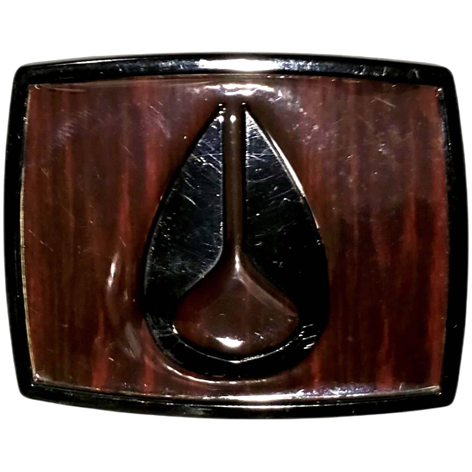 NIXON Mens Metal Faux Dark Wood Grain Black Logo Belt Buckle size Medium RARE!!