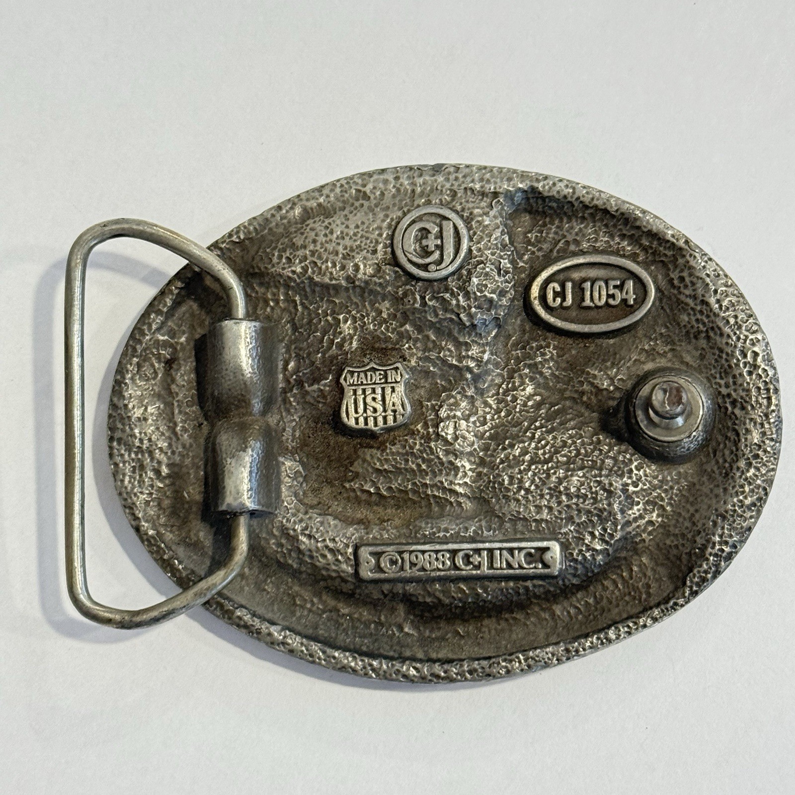 C & J Belt Buckle Electrician Silver Red Blue Tone Oval Electric Work Men’s