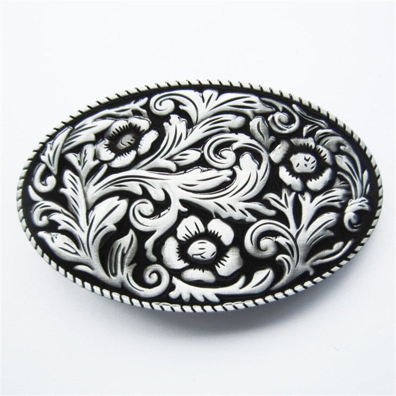 Vintage Black Enamel Cowboy Cowgirl Flower Oval Belt Buckle also Stock in US