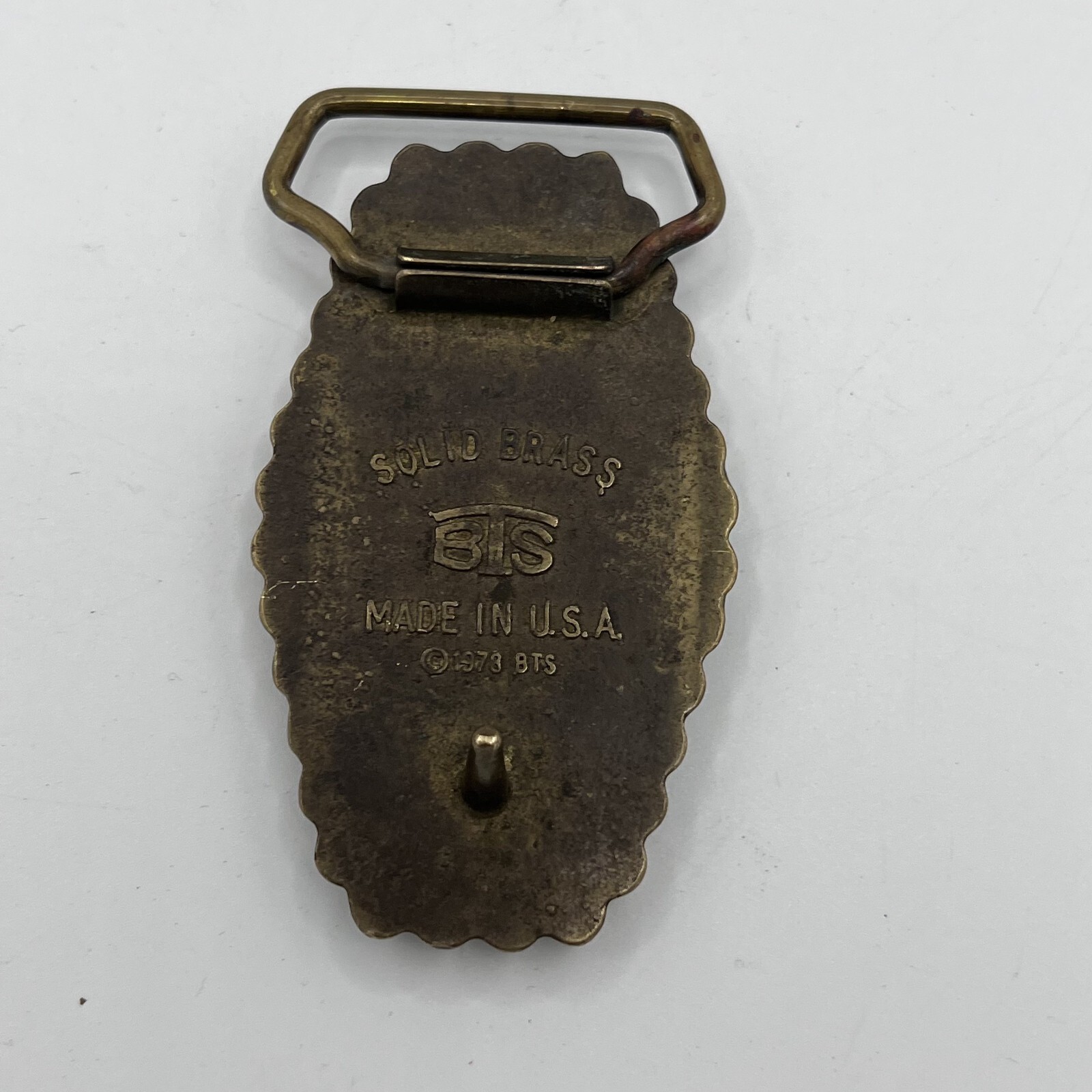 VTG 1973 BTS Turquoise Motorcycle Belt Buckle Chain Solid Brass Logo Buckle