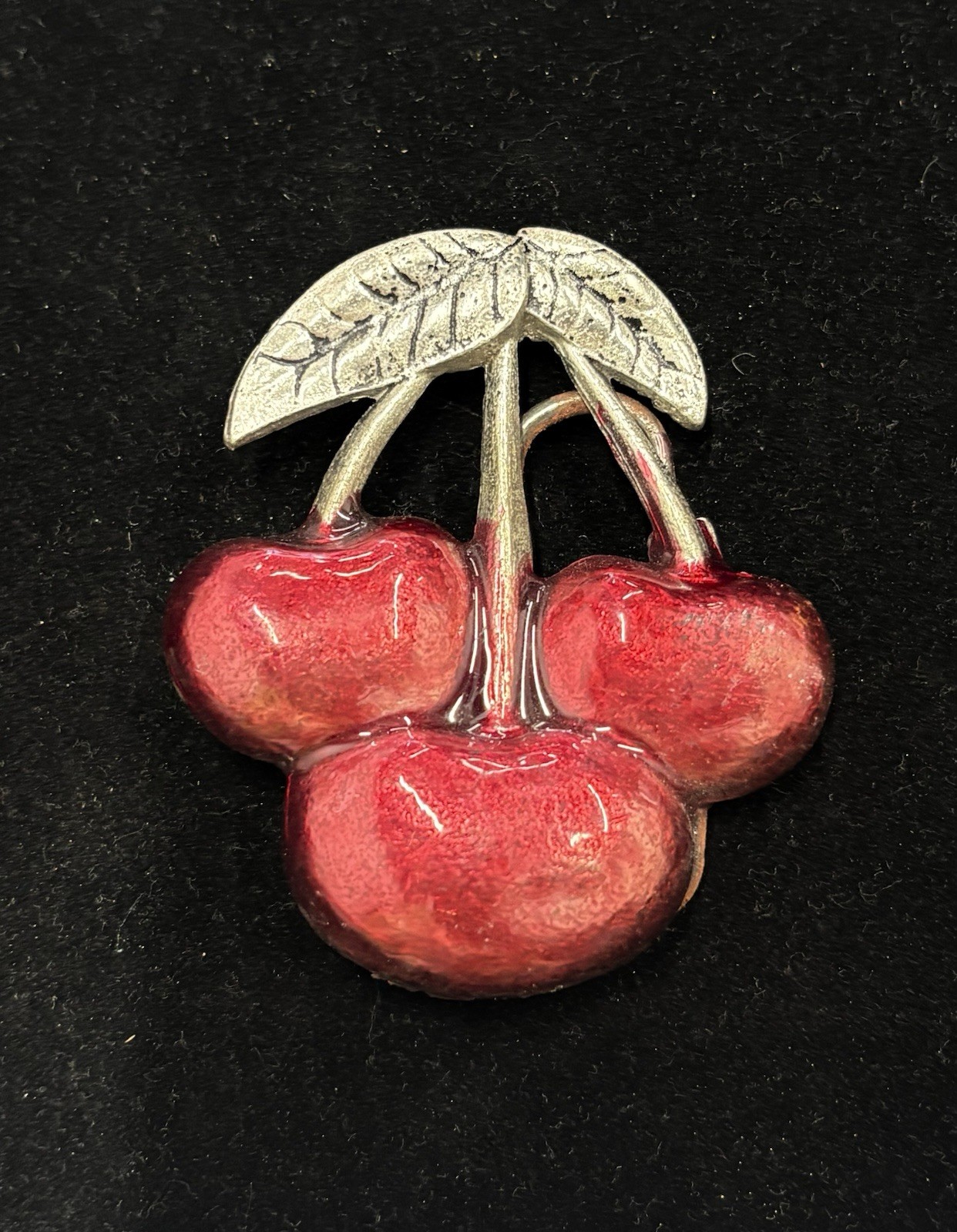 Vintage y2k trio cherries belt buckle silver tone finish and red detailing RARE