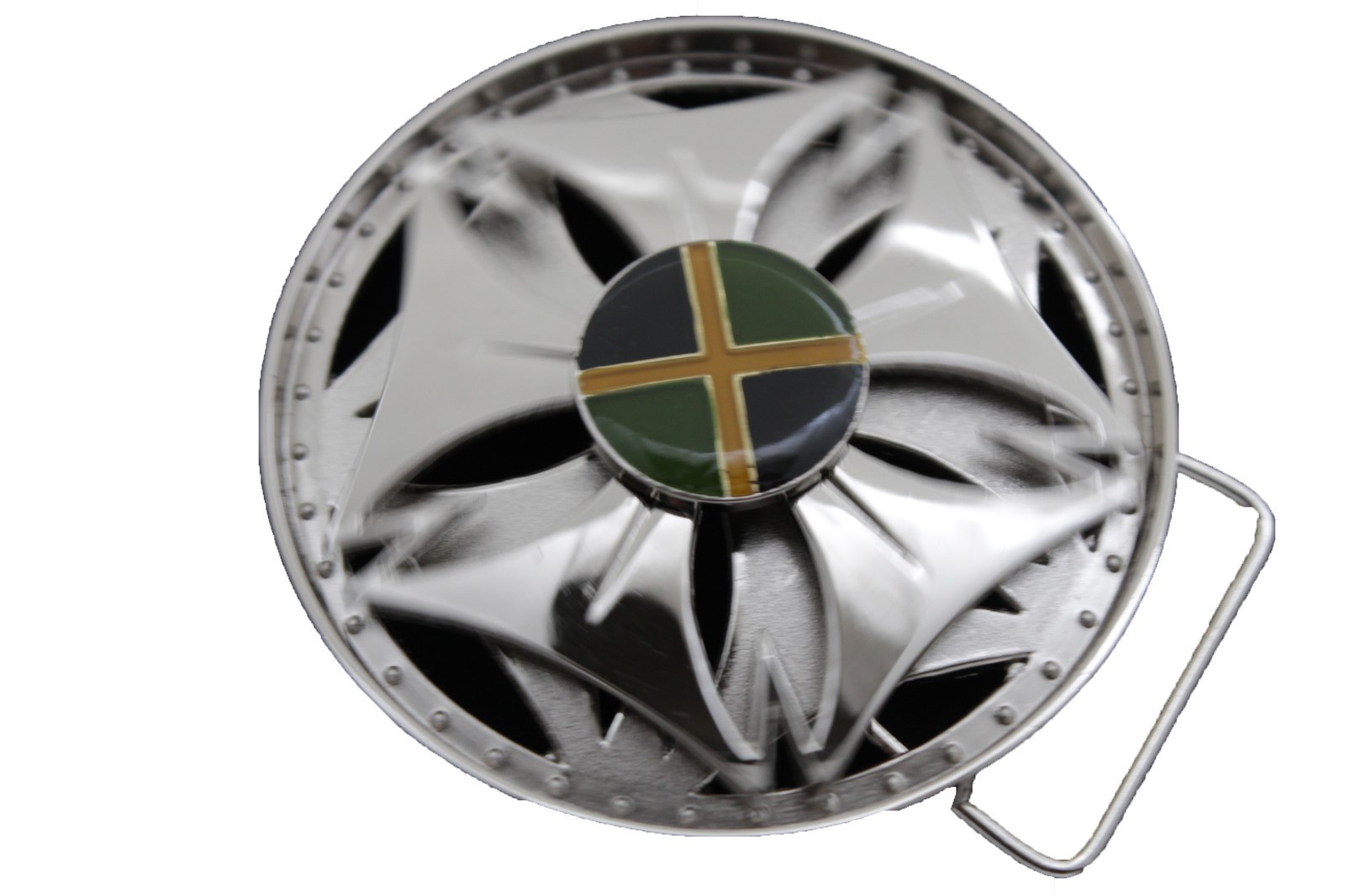 NEW Men Silver Metal Belt Buckle Round Spinning Jamaica Flag Yellow Green Black
