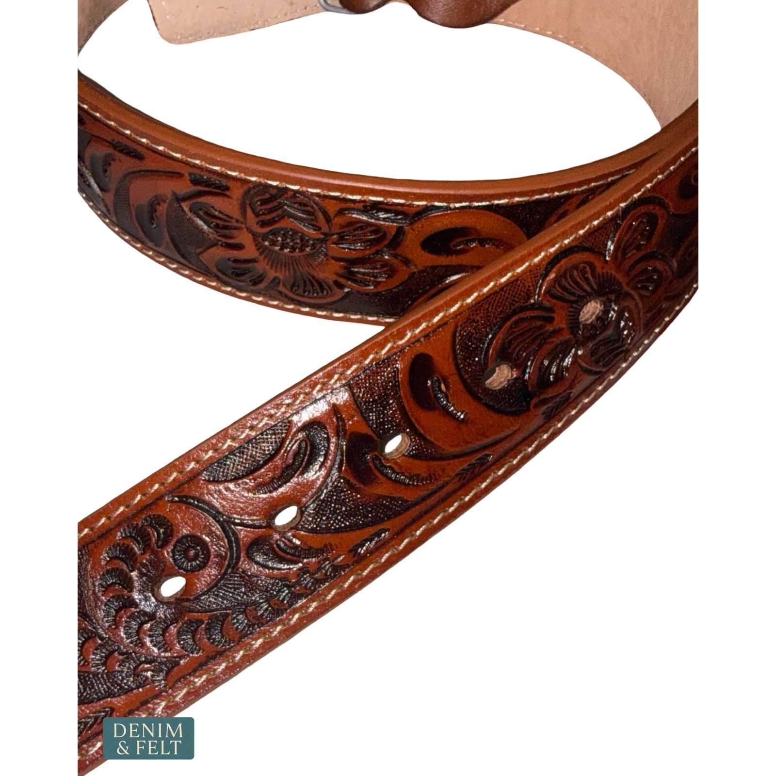 NEW Hecho En Mexico Hand Tooled Leather Western Belt Floral Buckle Boho Cowgirl